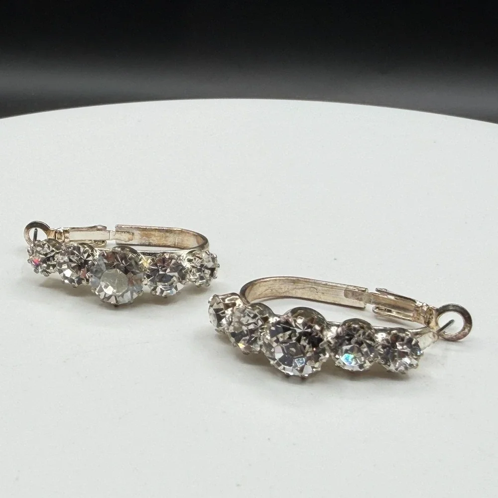 Rhinestone Hoop Earrings Silver Tone Clear Crystal Statement Wedding Glam Gift
